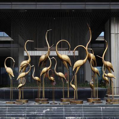 仿铜仙鹤园塑售楼部小区院假山水雕池RPN林庭造景装饰玻璃钢仿真