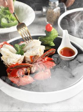 托干冰盘高档黑白创凉菜DZT酒意餐具饭店餐厅凉菜盘刺身店意境菜