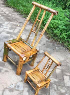 老统中式复古竹椅靠背椅传家用纯手工老竹子PSH凳子竹凳子靠背式