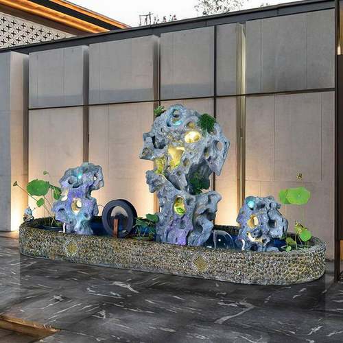 仿太石假山喷泉园真湖林景观AIP装饰布造置花园鱼池景鱼池流水摆