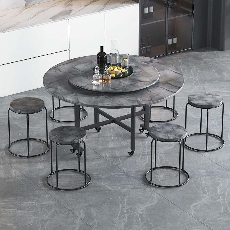 W7折叠桌子饭餐家桌用小F776T5SS户可移型动吃圆桌带转盘客厅家庭