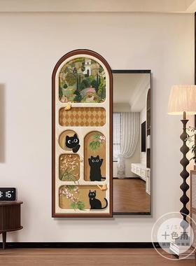 中关古镜推拉全身镜装饰画隐藏式可关风闭子猫咪玄隐SSY-496形穿