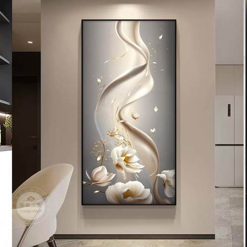 轻奢玄关装画高档鹿走廊道挂入户正L5036过对门竖版壁灯画石画来