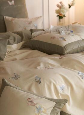 10S全棉磨毛四件套MRNBG20暖绿色蝴蝶秋冬加厚纯棉件套保0床单被