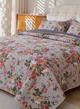 跨精选国风牡丹磨毛三件套夹棉加气厚JLT华丽花贵境可盖可垫床盖