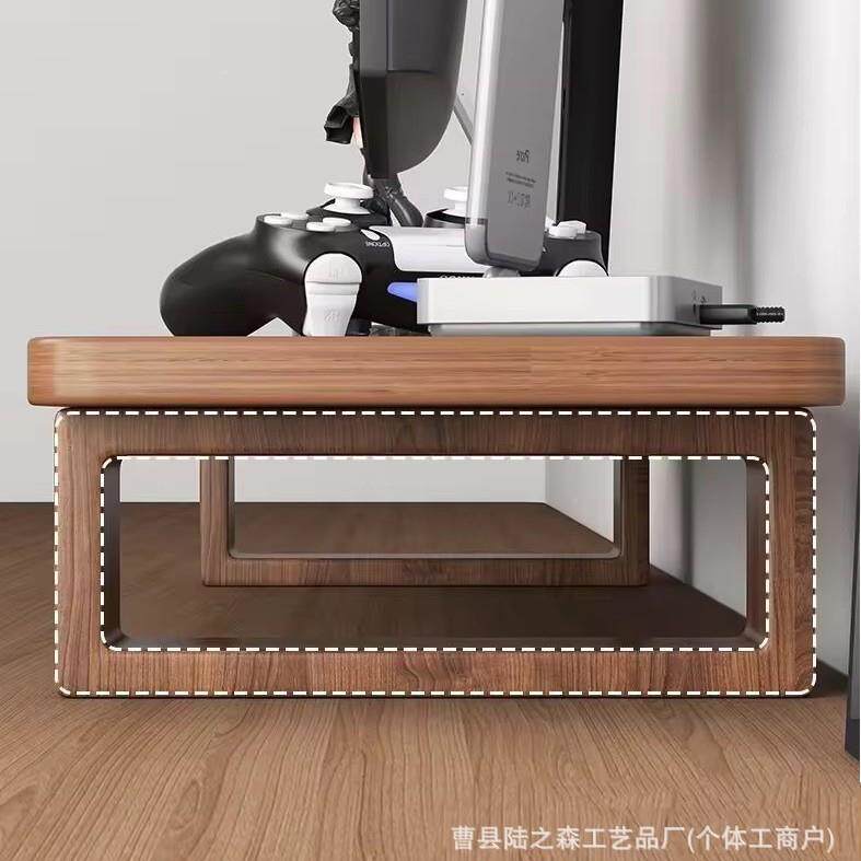 公置物架境显示器架木质办室桌面收纳置物架实木电脑显跨示支屏架