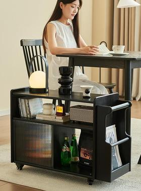 Q1实木边几小几可移动厅沙柜DRY茶发侧边客家用黑色小推车储物柜