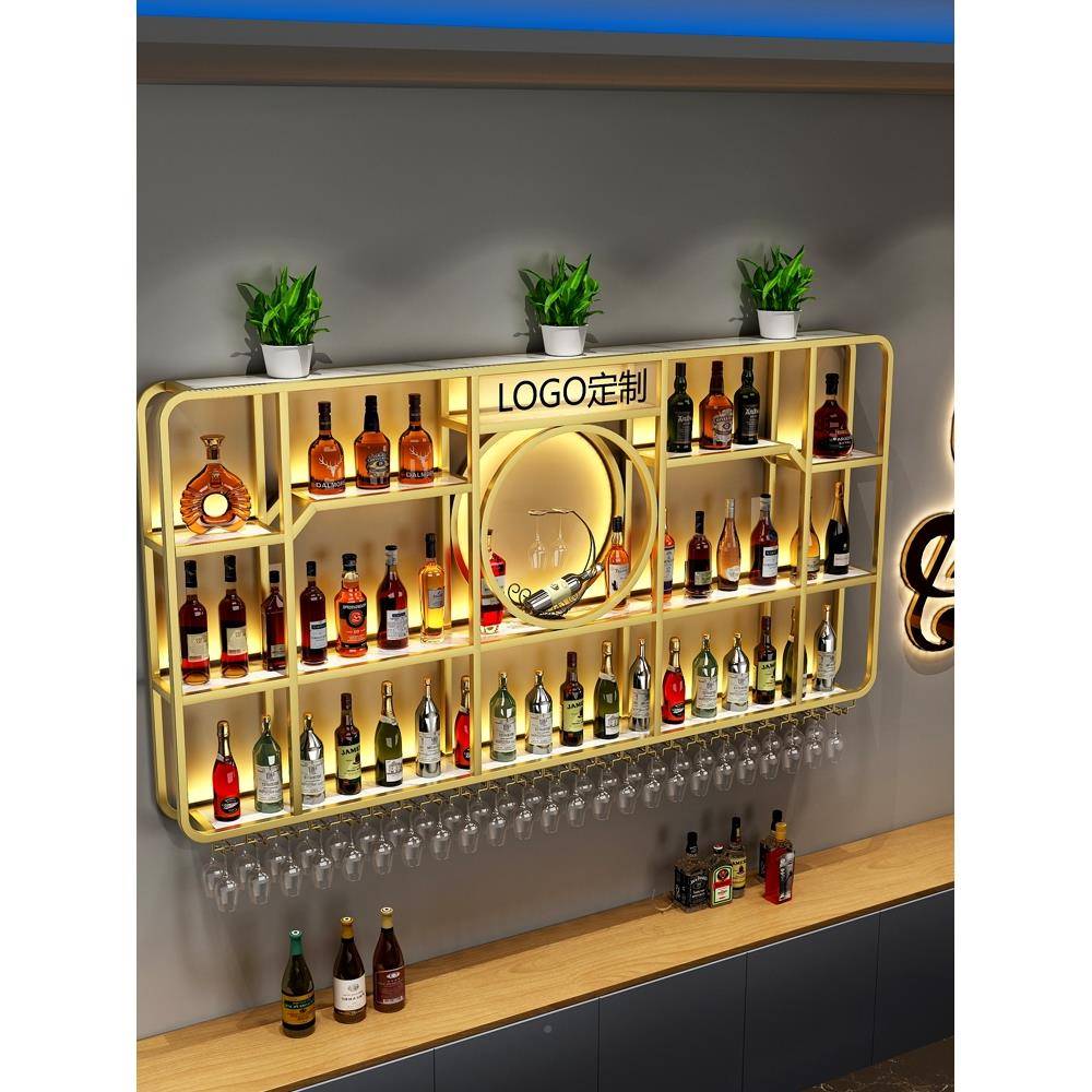 艺新款酒吧铁展示架柜创意餐厅红酒酒吧台挂背景壁式酒ESD架置物