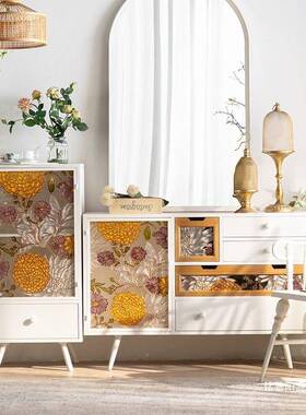 欧式入户绘玻璃彩收玄关柜白色奶油风用客厅网GEU红装家饰柜铁艺