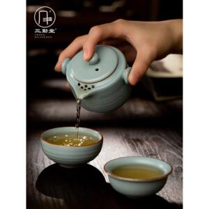 三秦堂汝窑茶具旅行茶具功夫茶具手壶景德镇陶瓷户外便携快杯