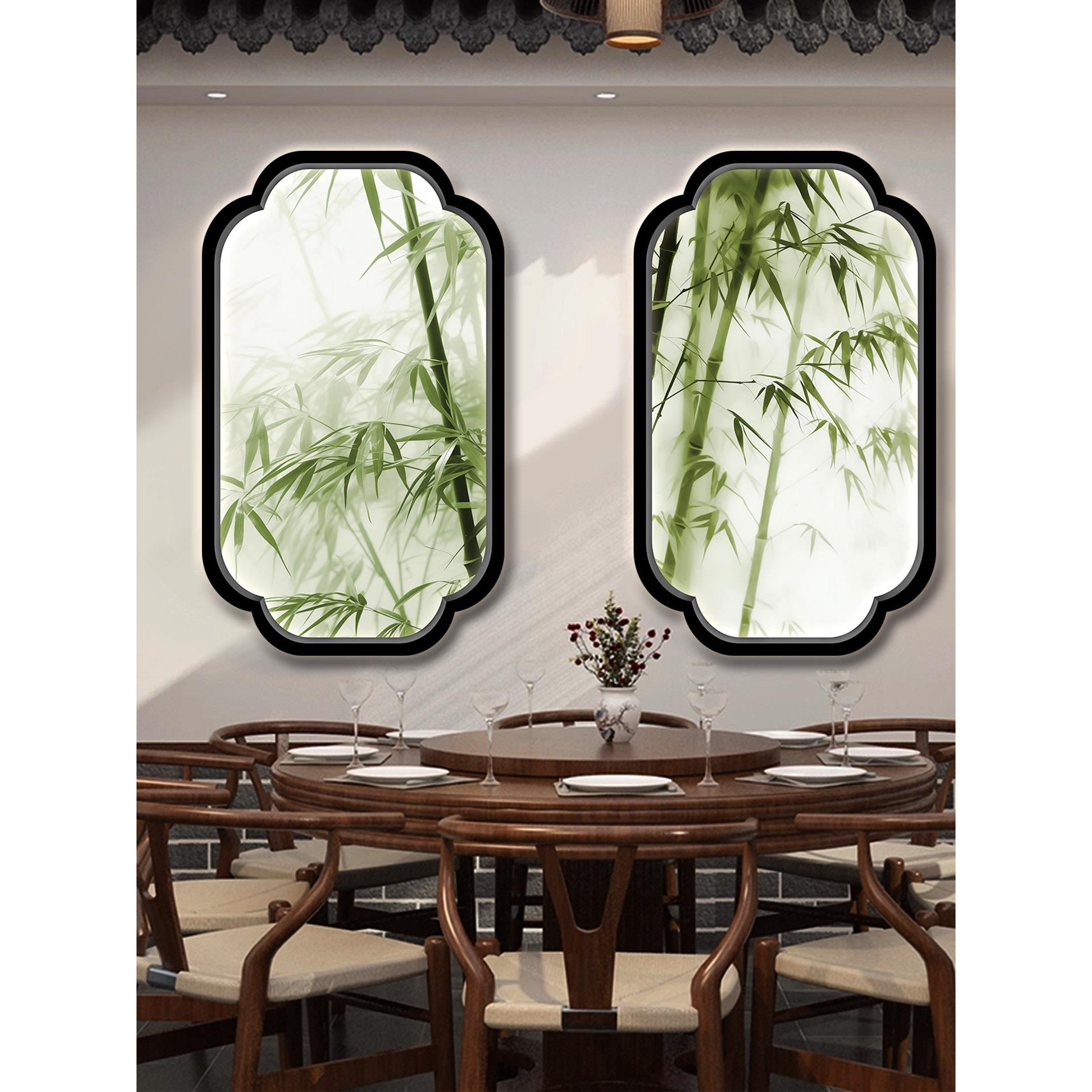 新中式植物竹子竹影灯箱火锅饭店包厢小轩窗假窗装饰发光广告牌