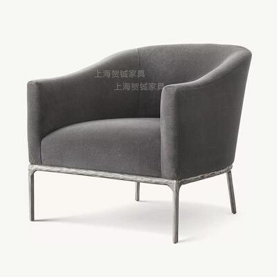 现艺代简约金属锻造单人老IXN虎沙椅RH美式客厅布休闲发椅意式轻