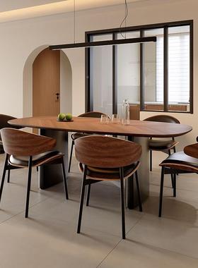 意式极简黑色LWP岩约板用餐桌椅组合大小户型现代简轻奢椭圆家形