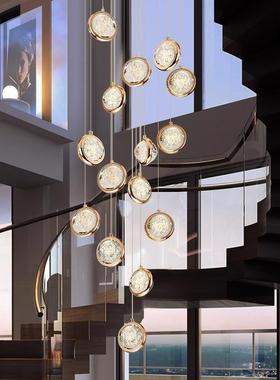现简约奢气泡水晶球吊灯l39175轻oft公寓灯复式代旋转楼吊梯跃层