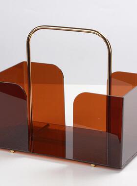 现简约书架轻奢无品牌/厅茶客几金属杂亚代克力手提志架软装收纳
