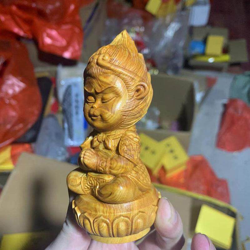 太行崖大圣心9943710向佛孙悟我空莲花雕底座木汽车摆件桌面装柏