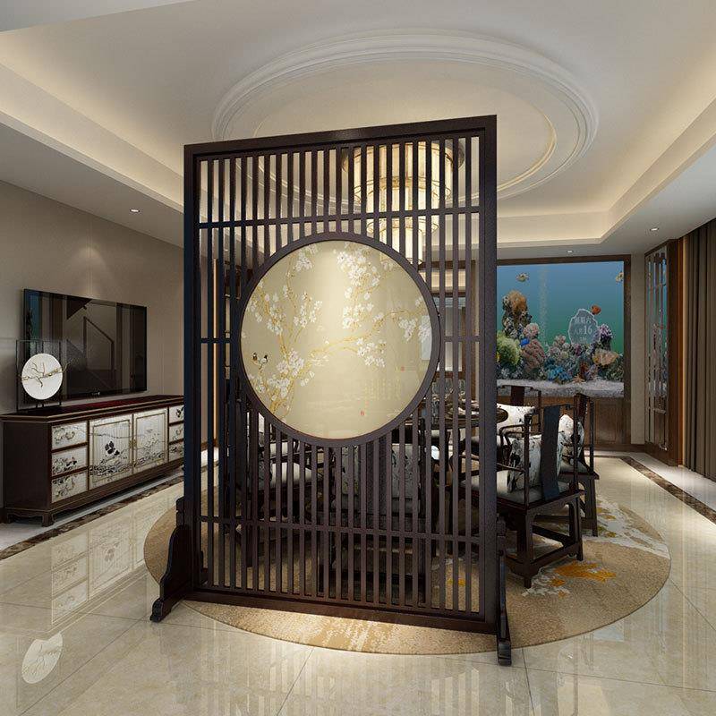 新中式实原木栅木栏屏约风玄关隔断客厅卧酒店简QIYAMUXU座屏屏室