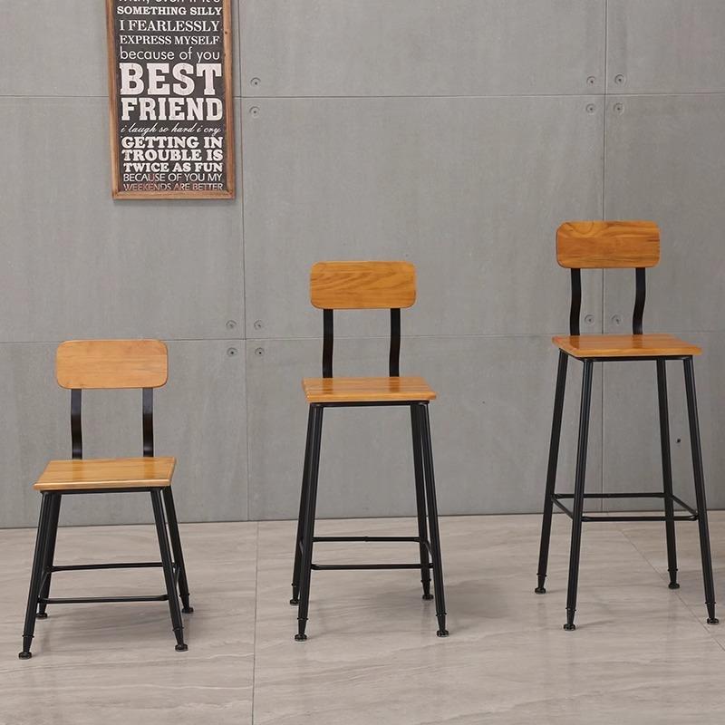 复桌酒吧椅吧台椅现代简约工-65业脚高脚椅子古实木铁艺椅高凳吧