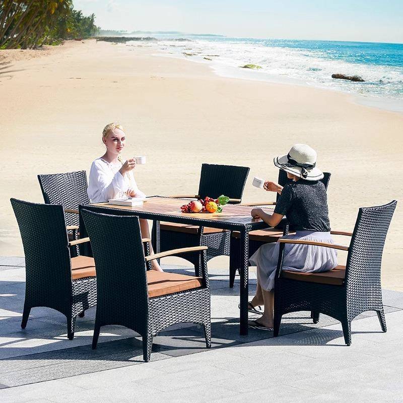 户外编桌室阳台别墅露桌椅0854台庭院花外园休椅藤闲防水藤椅柚木