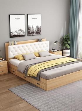 现代简约实木轻奢床榻榻CYR米双人床床1.5床出租房米床用高箱储物