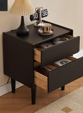 光实木床柜黑色法式轻奢小卧室星收纳柜型床ZGM边柜现头代简约储