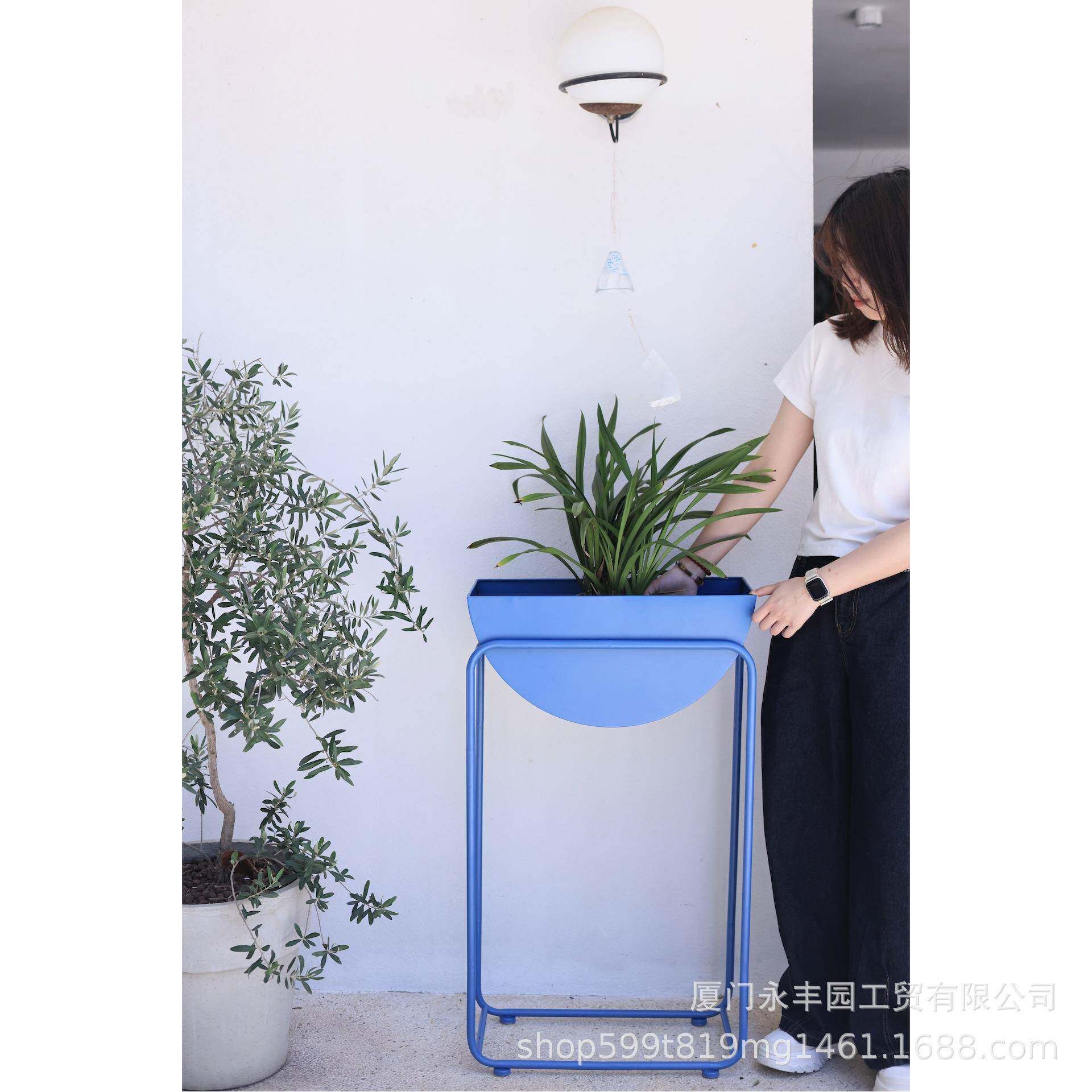 物色所圆蓝花架组合设计花半盆铁艺室内绿植现代极无品牌/简移动