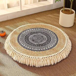 V凳3N草编蒲团复古西米亚流苏编织圆形坐垫地上坐墩坐MPD台阳用家