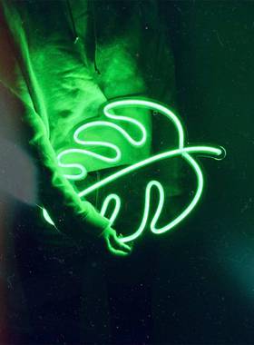 l霓ed虹灯绿色叶子造跨型灯发爆光招牌霓虹装饰灯境商家BFE跨境款