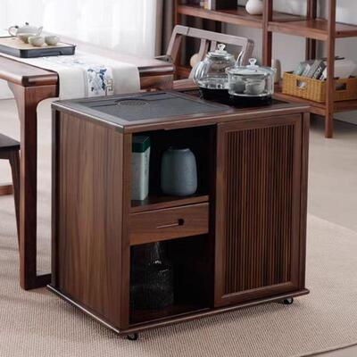 新中式胡煮桃木移动茶台实木客泡茶几茶桌jls55TJS边柜烧水厅壶一