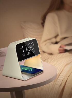 现简约代卧室床阅读台灯宿舍15371W无线快屏充大唤醒闹头小夜灯