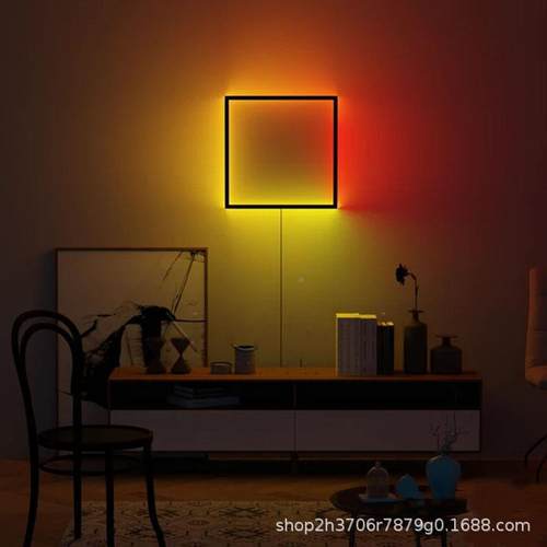 智能跑马幻卧内室方形空实心壁841灯室RGB现彩代装饰LED心遥控墙