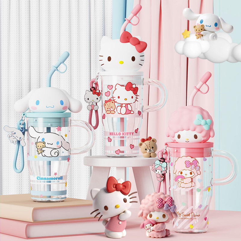 HelloKitty联名必爱诺学生高颜值高硼玻璃650ml吸管可爱卡通水杯