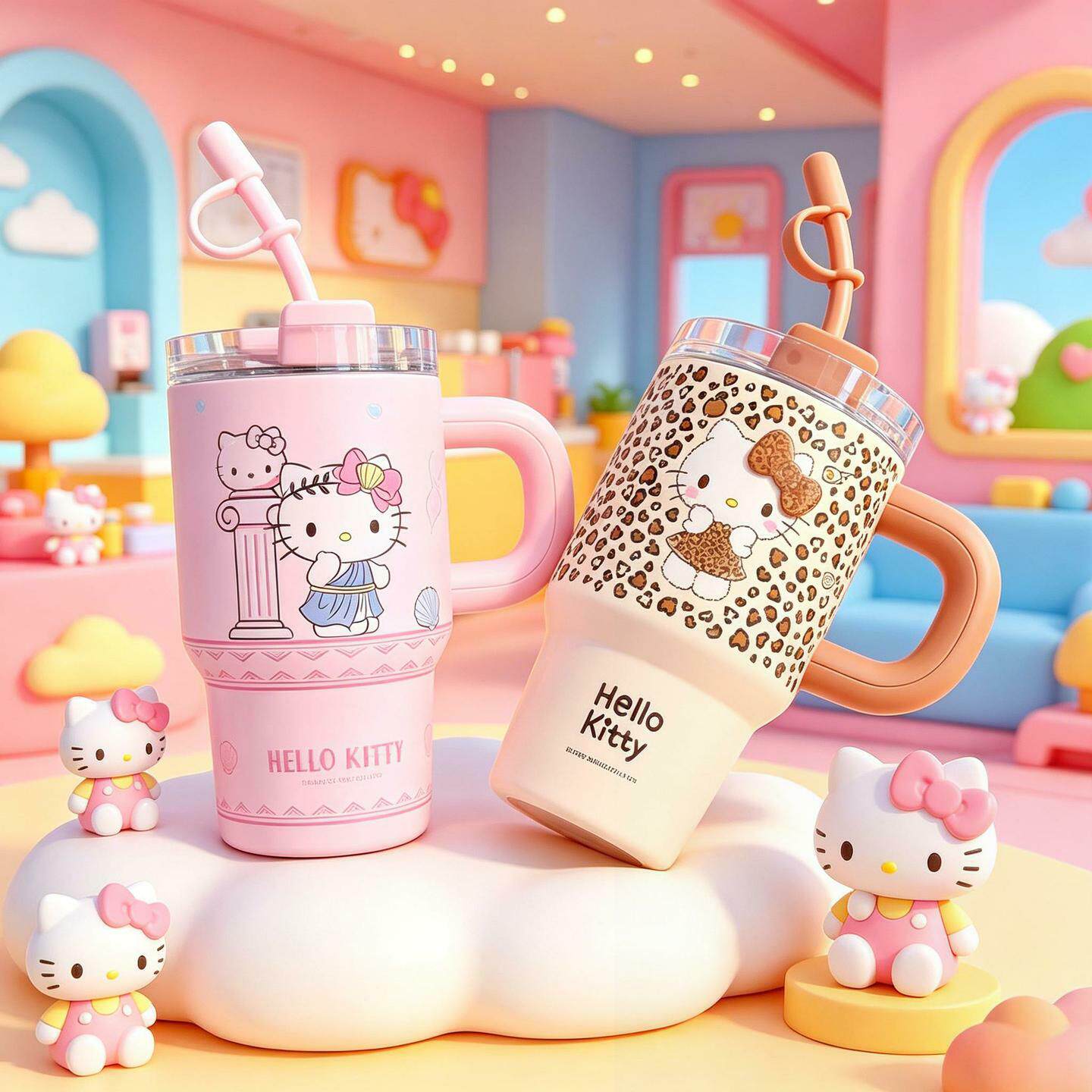 HelloKitty卡通保温杯少女可爱高颜值学生大容量830ml手柄吸管杯