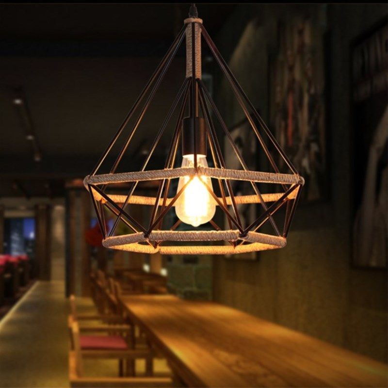 美式乡村麻绳灯具复古工业风简约个性钻石吧台铁艺酒吧餐厅吊灯,家装灯饰光源,客厅吊灯,淘宝优惠券,粉丝福利购,淘宝优惠卷