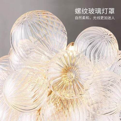 美式设计师款VC客厅圆环形吊灯现代美式漩涡玻璃泡泡球别墅餐厅灯