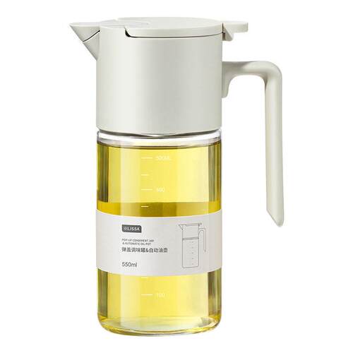 多功能厨房玻璃油壶家用大容量防漏油重力自动开合装油550ml