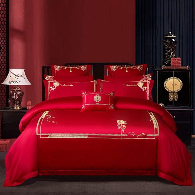 婚庆四件套大红色结婚新婚床单被套婚房床上用品多件套