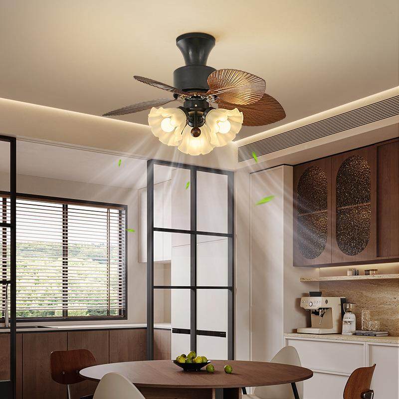 美复古灯客芭蕉叶风扇卧室风式扇灯中古SXA电扇灯餐厅厅灯静音吊