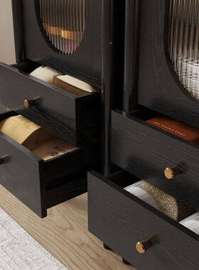 ZKR柜法全实木餐边橡木黑色现复古茶水柜储物柜客厅美式式简约代