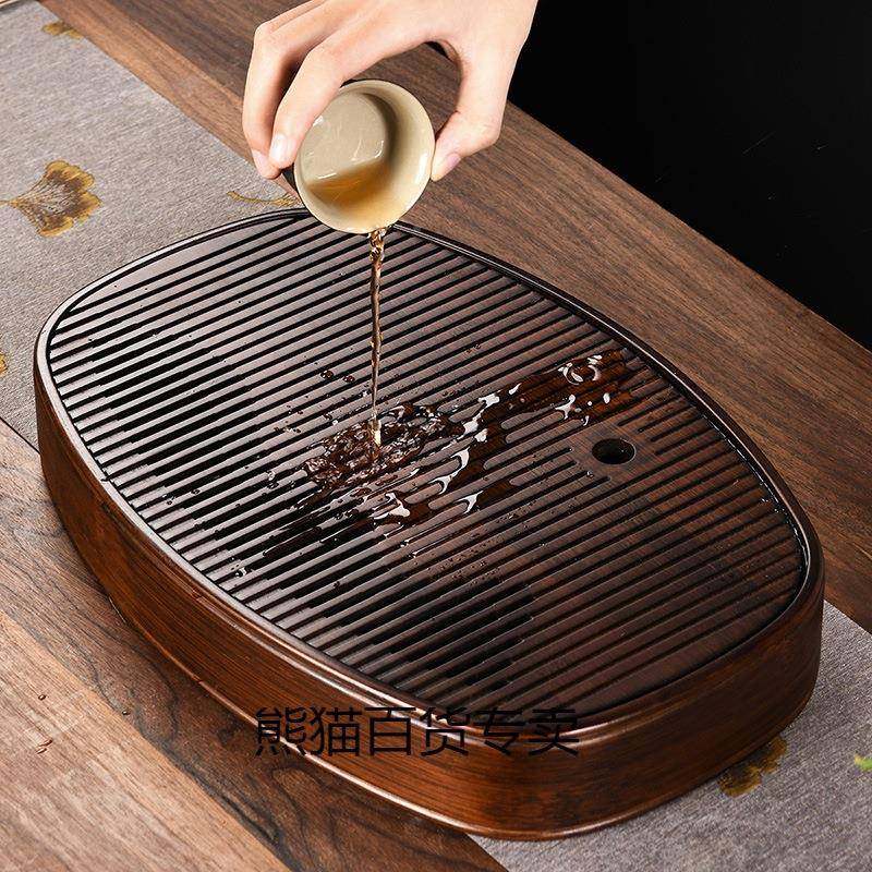 新盘款茶盘家用小型茶台竹盘茶托储水干泡HPN茶具圆形实椭木茶海