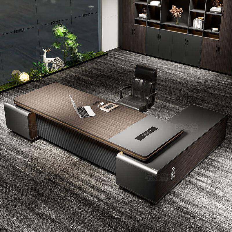 办轻奢老板桌裁简约现代HFF董台事长总大班公室主管经理办公桌