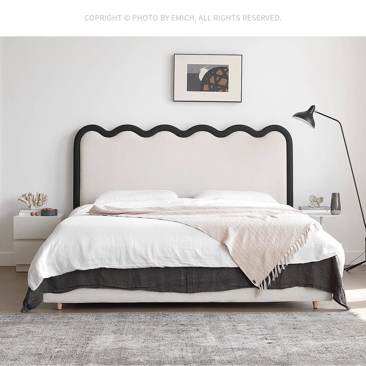 法式奶油风布艺床涟轻奢户型现代TOP小简约红网床公主床主卧漪波