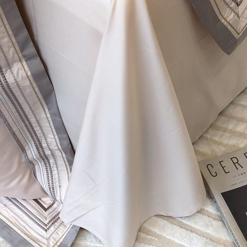 轻奢风10上0TGH88888支长绒棉四件全单棉纯棉贡缎刺绣纯色被套床