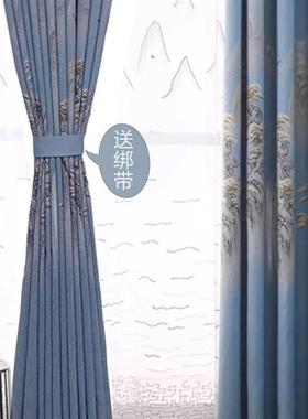 简约山水画RPX新款中窗帘加厚棉景麻料风布隔音中式遮光国风网红