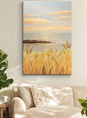 无品牌/金黄色收麦田肌理画玄关象海边稻挂穗手绘油画抽客丰厅大