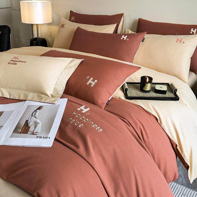 母婴级A类XBJ棉磨毛全四纯件套棉刺绣床笠件套简约秋冬纯色四件四