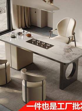 轻奢岩板阳茶台办桌公室功夫茶泡桌椅小户型现代简约台茶桌椅RZH