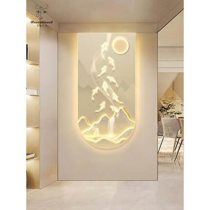现玄轻奢风代九鱼图XXV关装饰画入户门走廊过道山水挂客厅画led壁