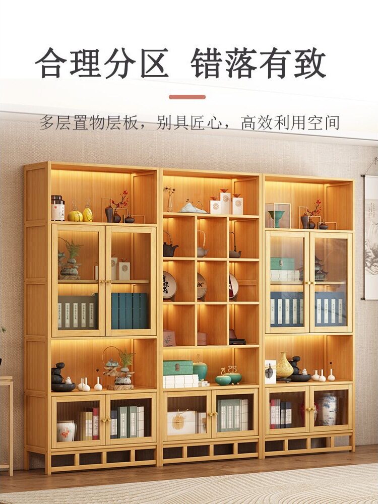 专业竹质多层博古架书架组合柜