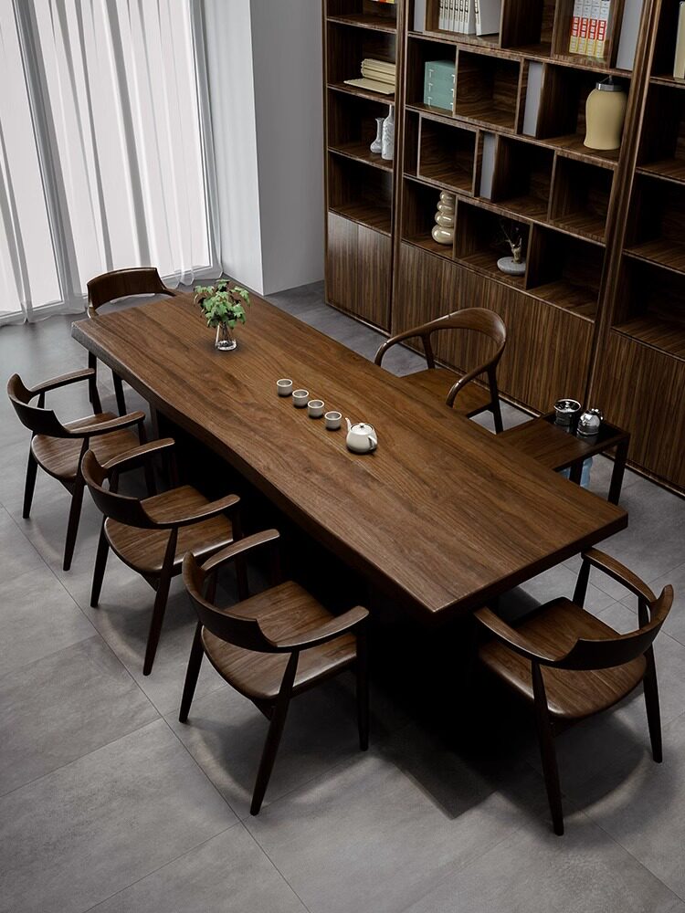 2I现代简约实木大板茶桌椅组合办公室老板泡茶桌中式泡茶台会议桌